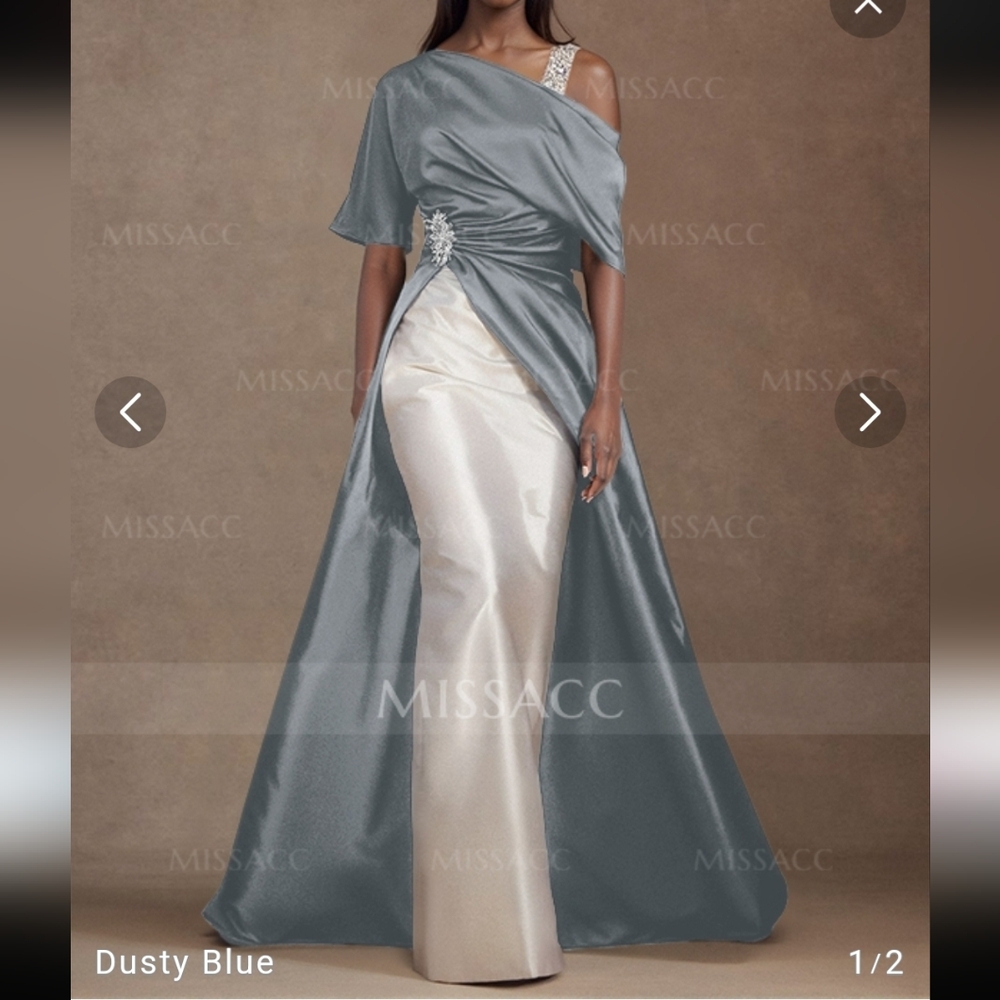 Blue and White Satin Evening Gown Size 4 NwT